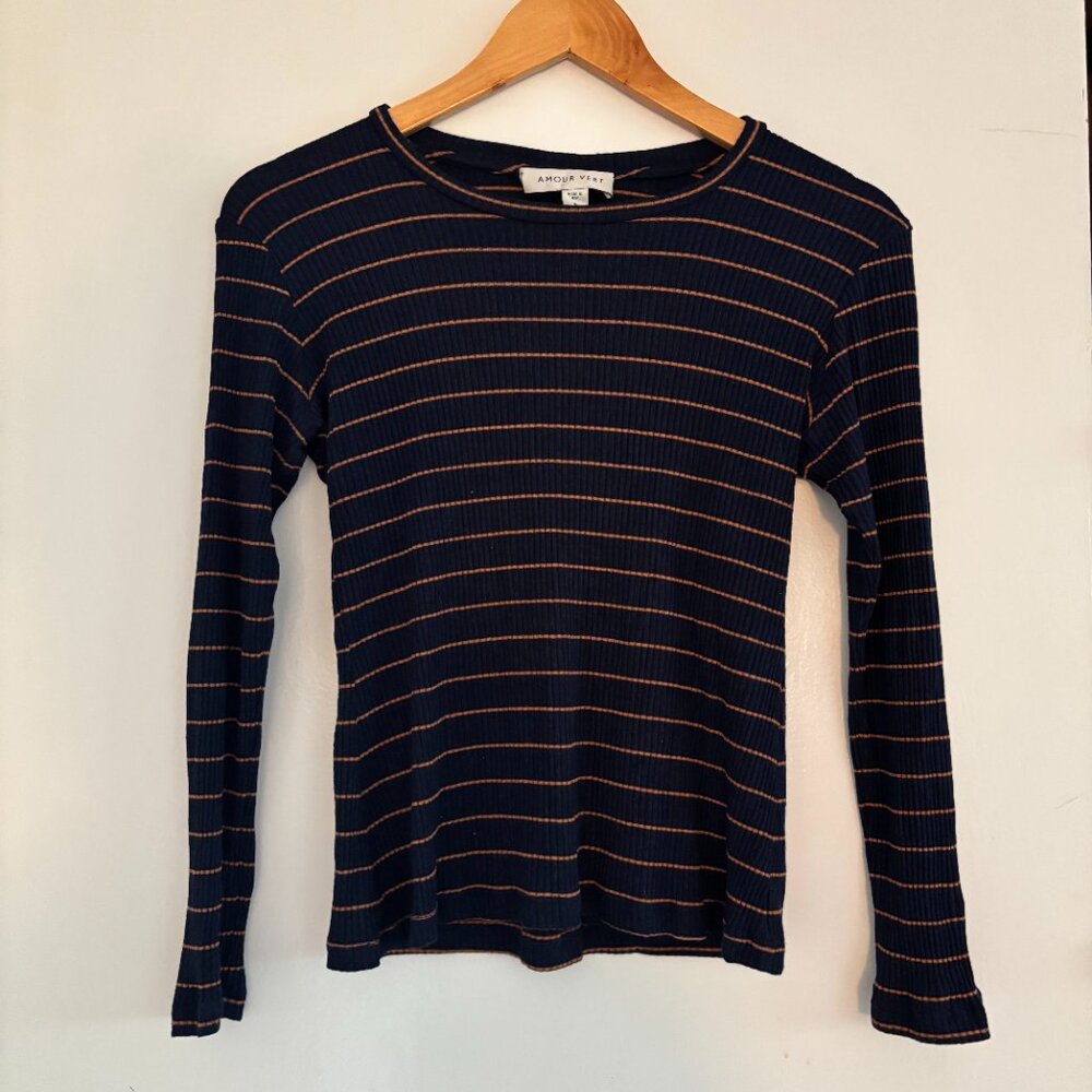 Amour Vert Striped Ribbed Long Sleeve Tee